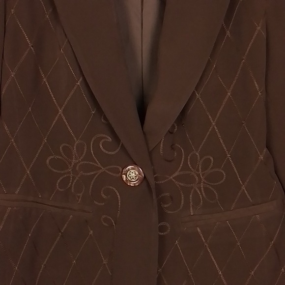 La Moda Womens Blazer 10 Brown Embroider Button Front Single Breast Notch Lapel - Picture 4 of 13